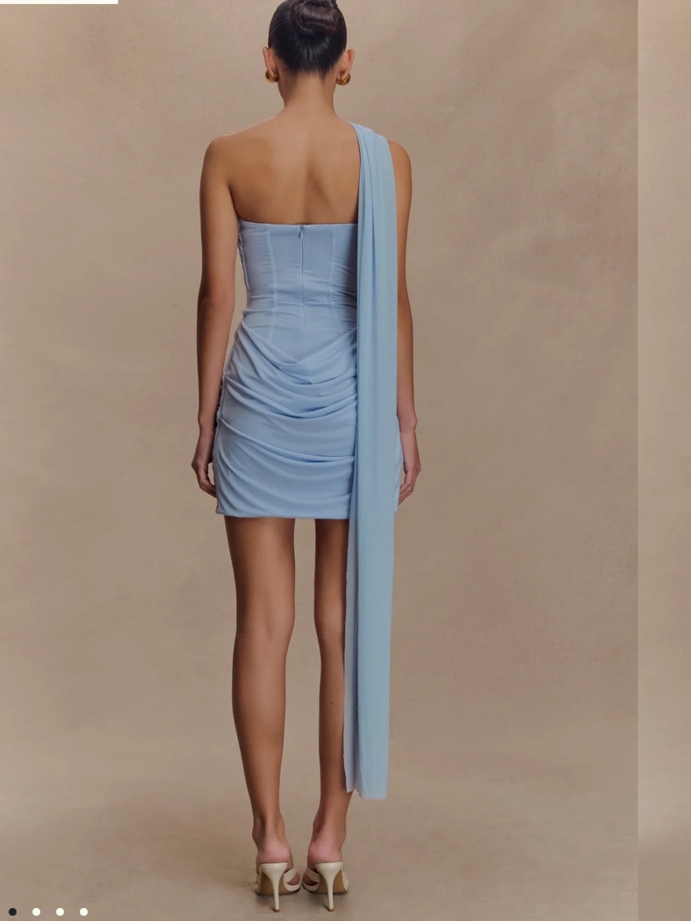 Meshki One-Shoulder Draped Mini Dress in Powder Blue - Picture 3 of 5
